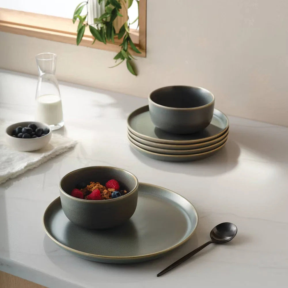 12pc Stoneware Tilley Dinnerware Set Olive Green - Threshold