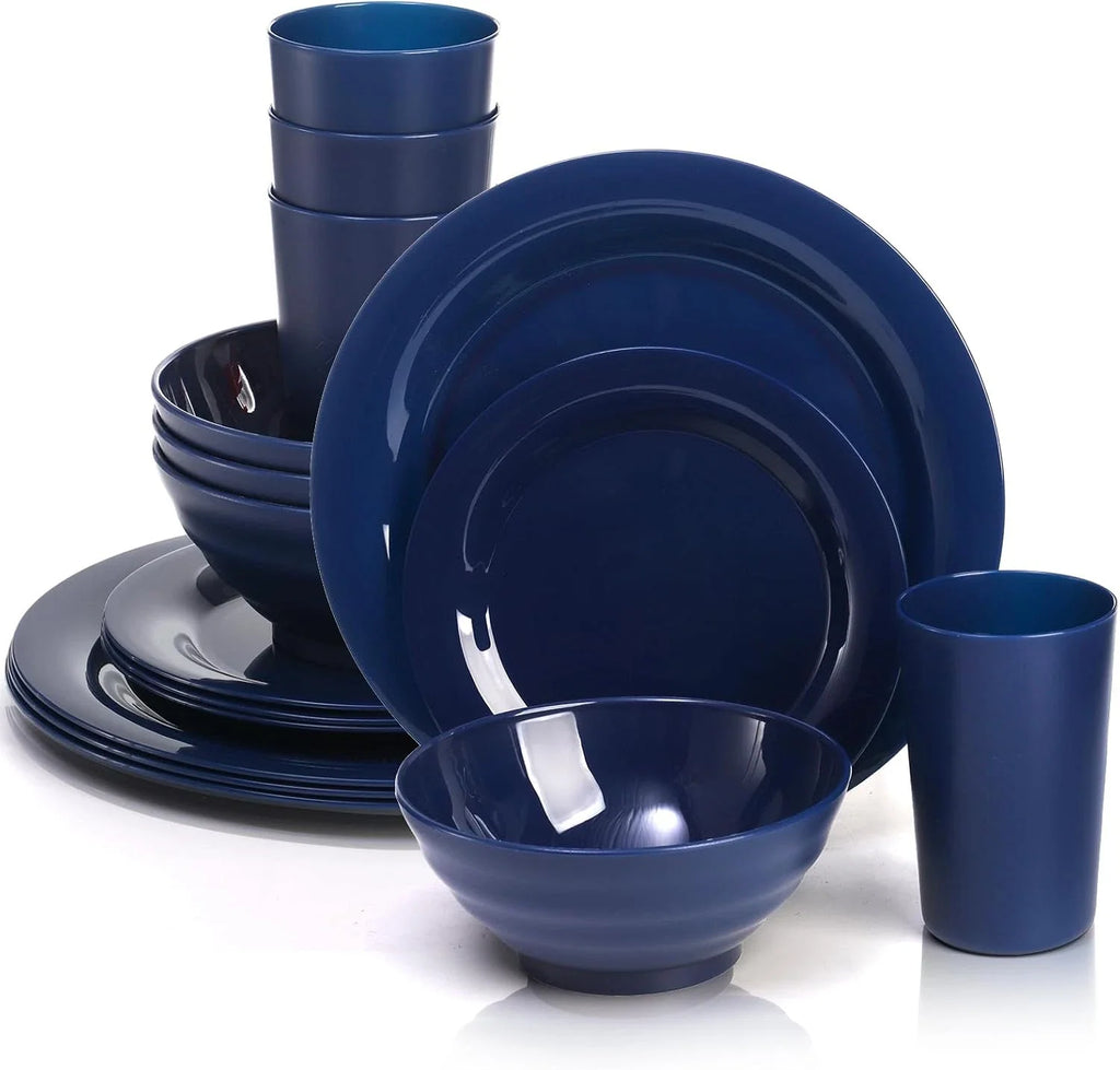 16 Pack Dishes Set for 4, Microwave Safe Plates
