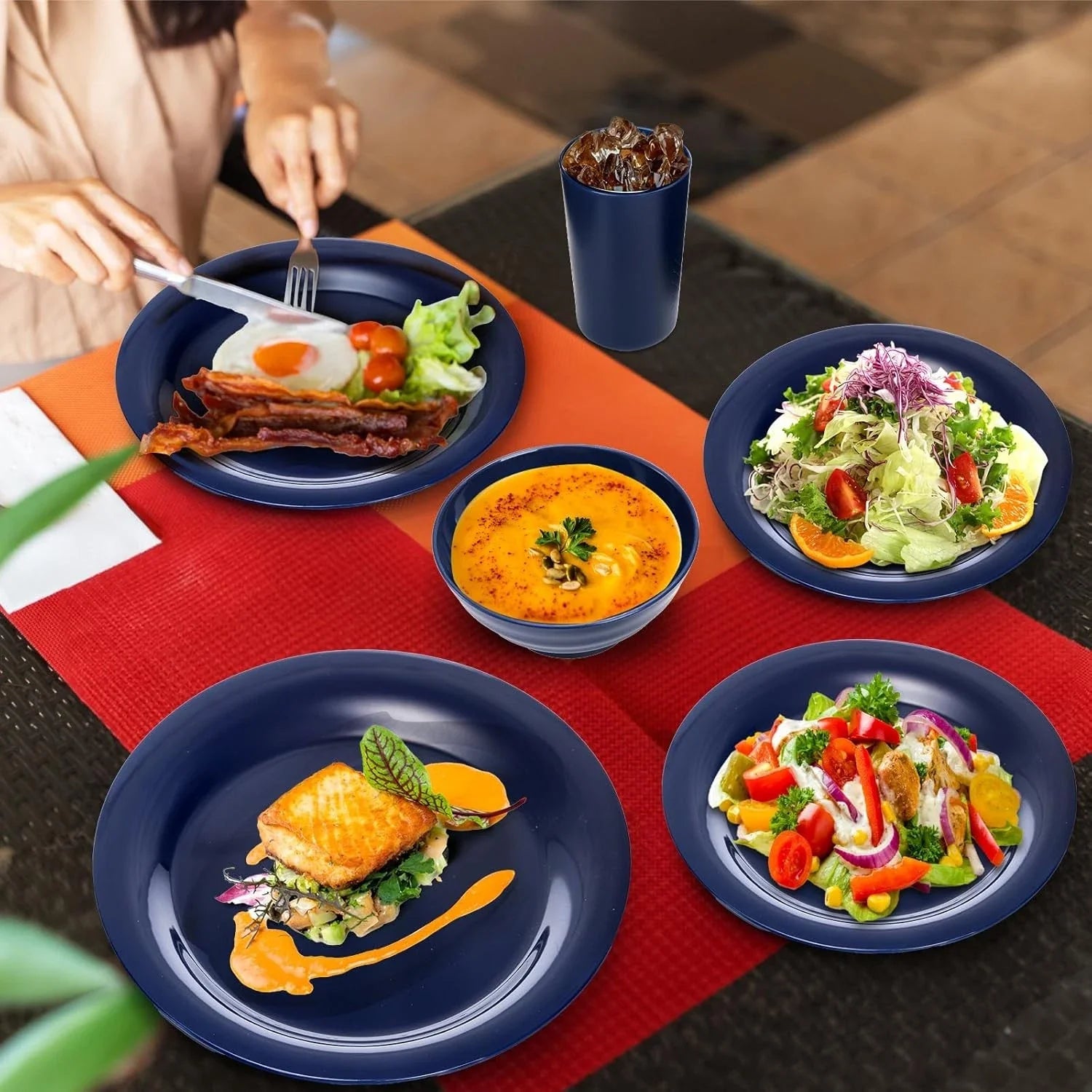 16 Pack Dishes Set for 4, Microwave Safe Plates