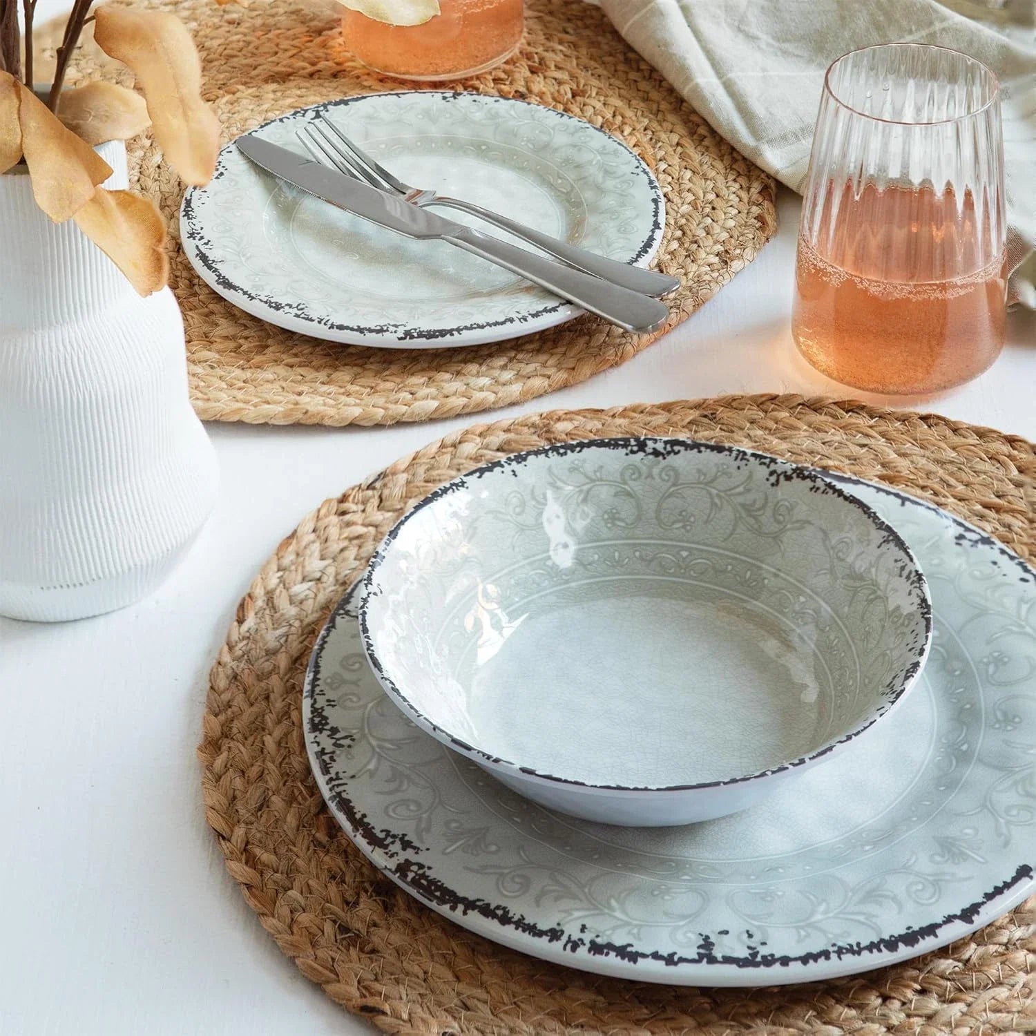 Melamine Dinnerware Sets, Service for 4. Unbreakable Dishes. Scratch Resistant M