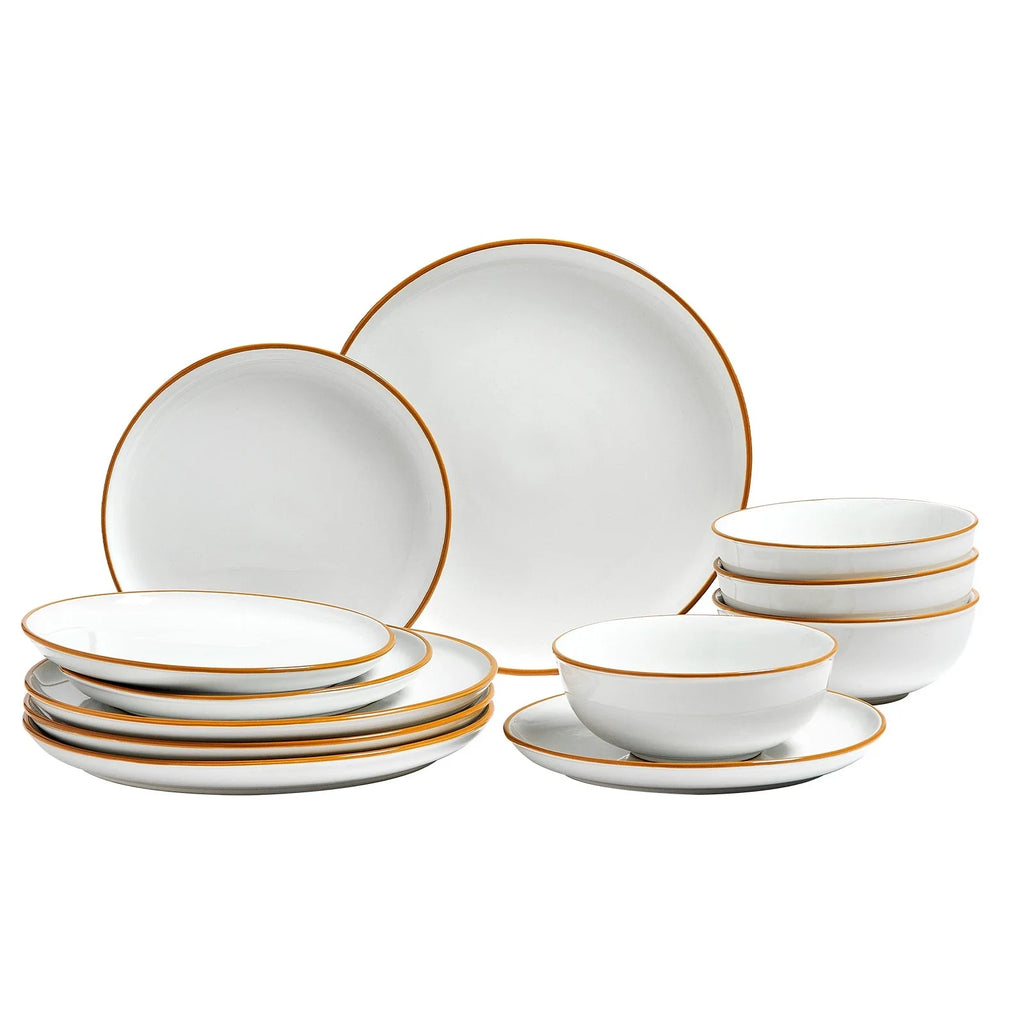 12pcs Dinnerware Set Ceramic Plates and Bowls Sets Service for 4