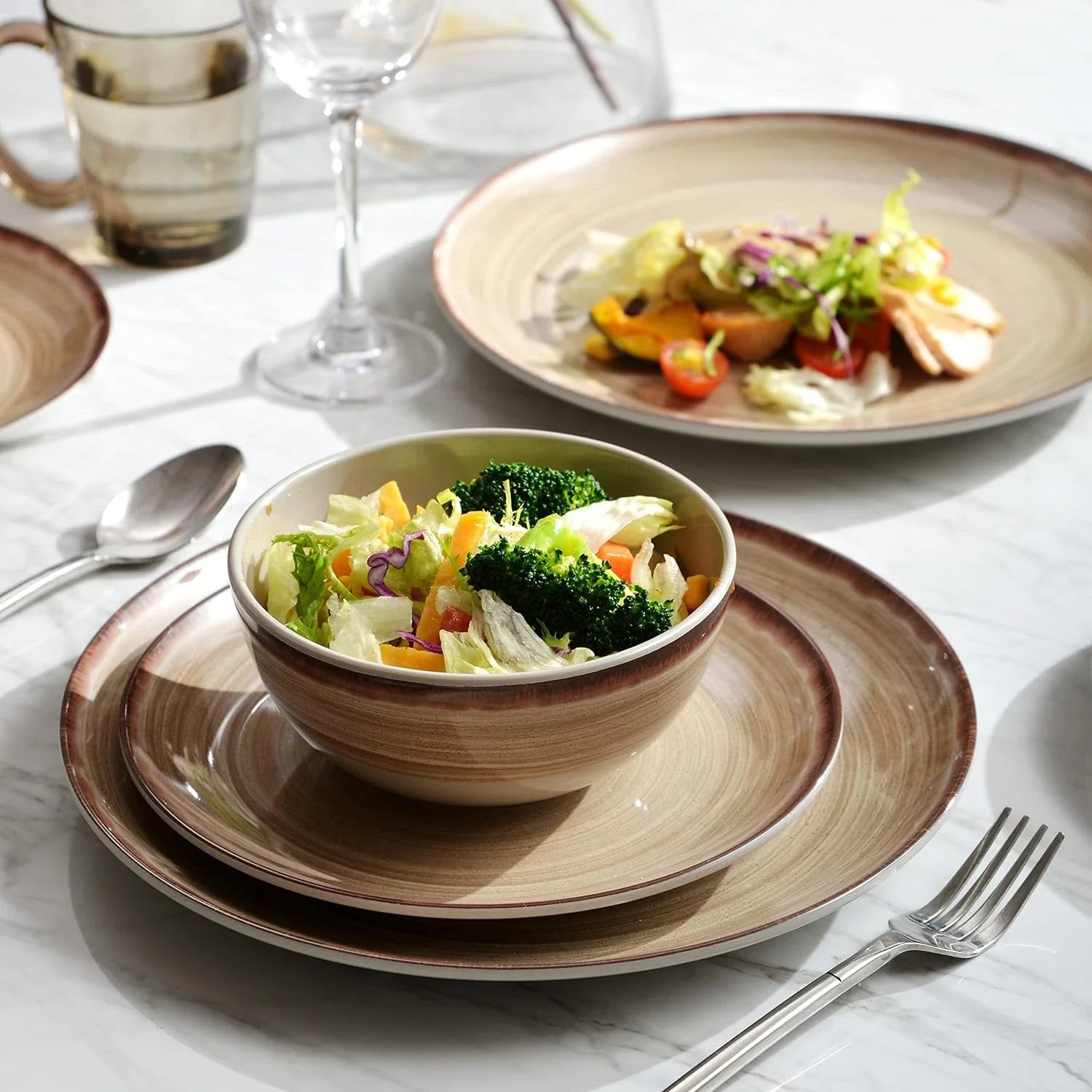Dinnerware Sets, Dinnerware Sets for 4, 12Pcs Plates and Bowls Sets, Li